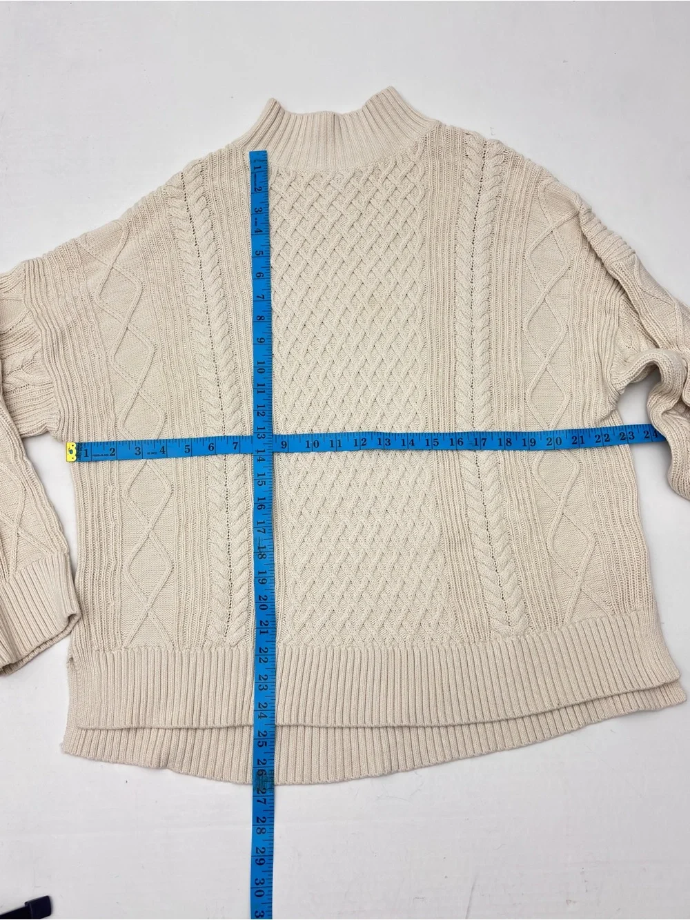 J. Crew Cable Knit Sweater Fisherman Mock Neck Cream Women XL